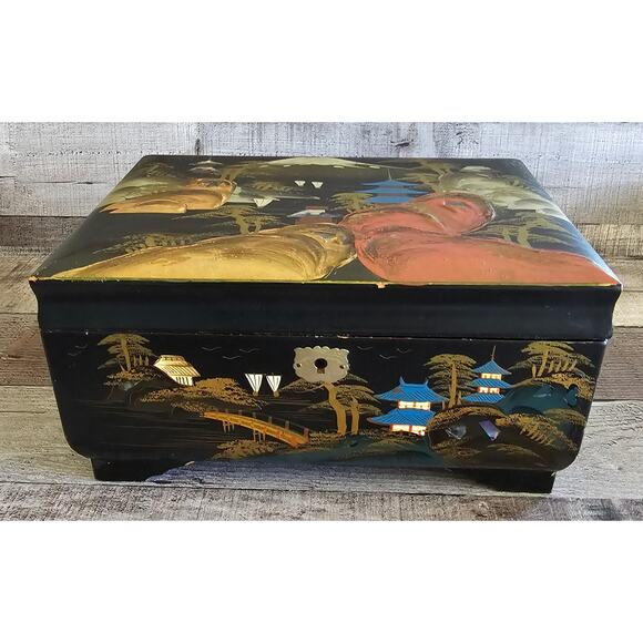 KK Other - KK Japanese Inlayed Lacquered Jewelry Trinket Music Box Chest Vintage Gift
